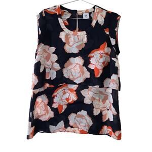 Cabi Floral Sleeveless Layered Top Navy Peach Print Womens Size M Lightweight